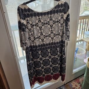 Jessica Howard Black and White Midi Dress with Red Details